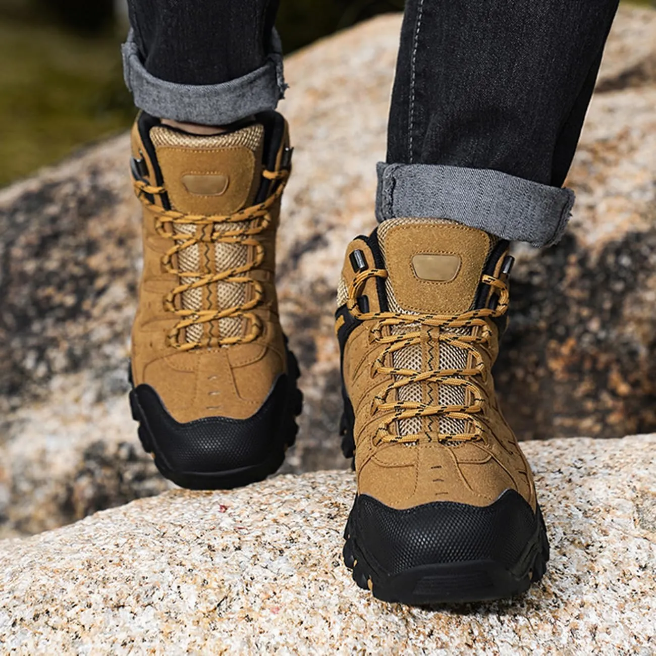 Men's Outdoor Hiking Boots Waterproof Non-Slip Work Boots High Top Trekking Hiking Shoes