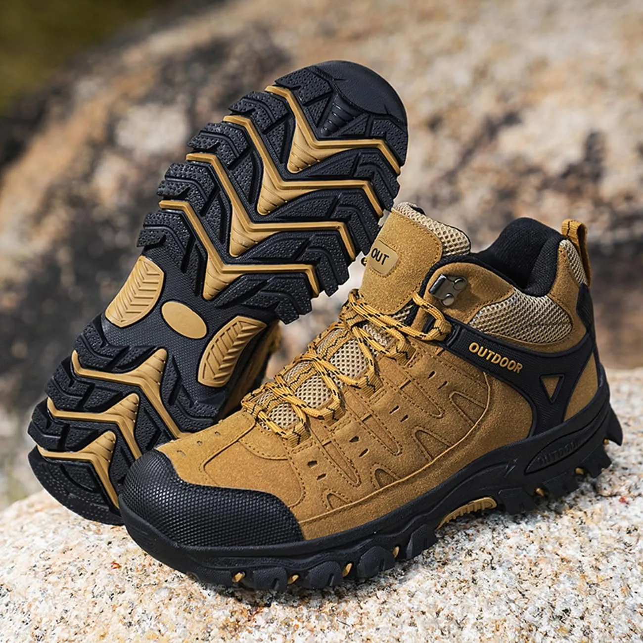 Men's Outdoor Hiking Boots Waterproof Non-Slip Work Boots High Top Trekking Hiking Shoes