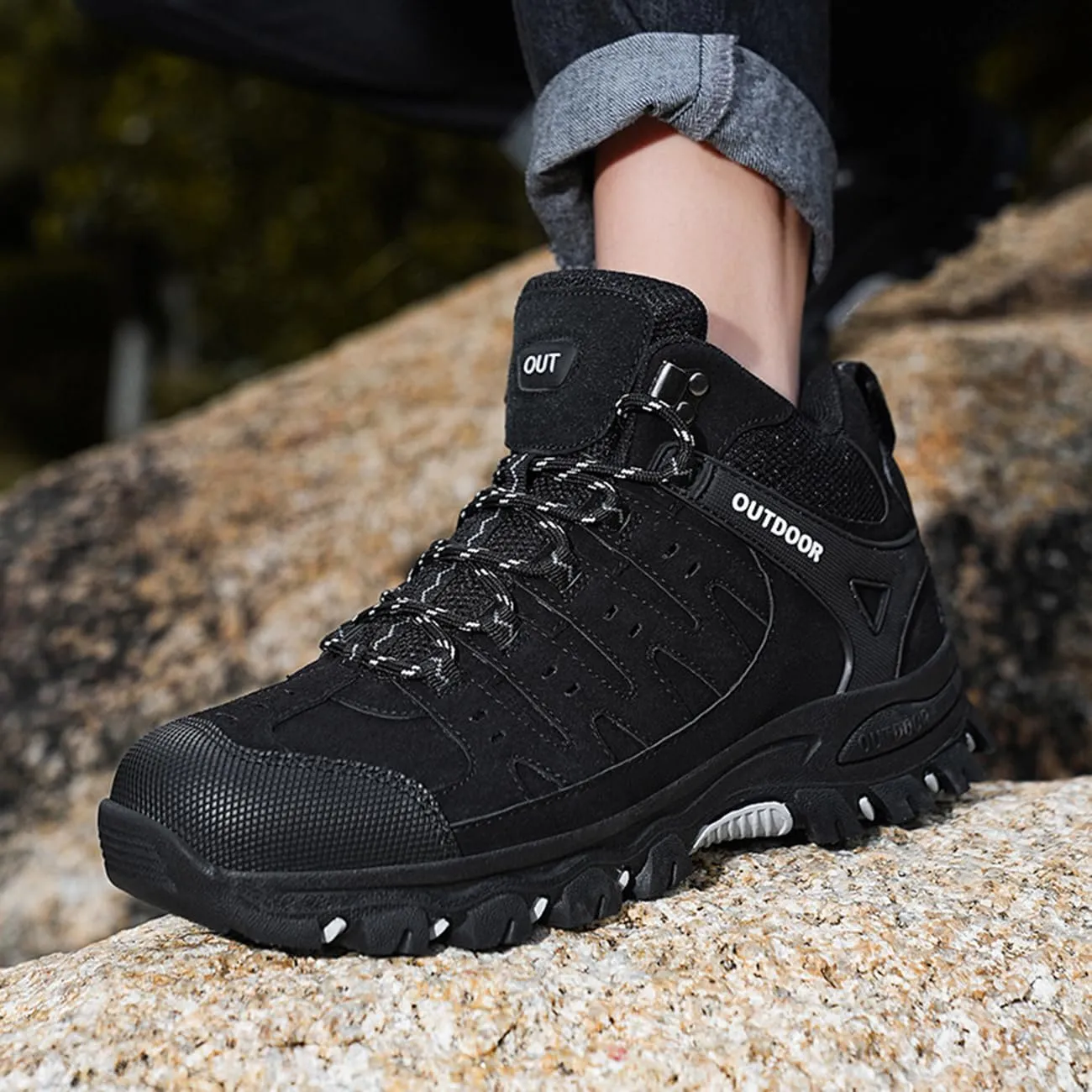 Men's Outdoor Hiking Boots Waterproof Non-Slip Work Boots High Top Trekking Hiking Shoes