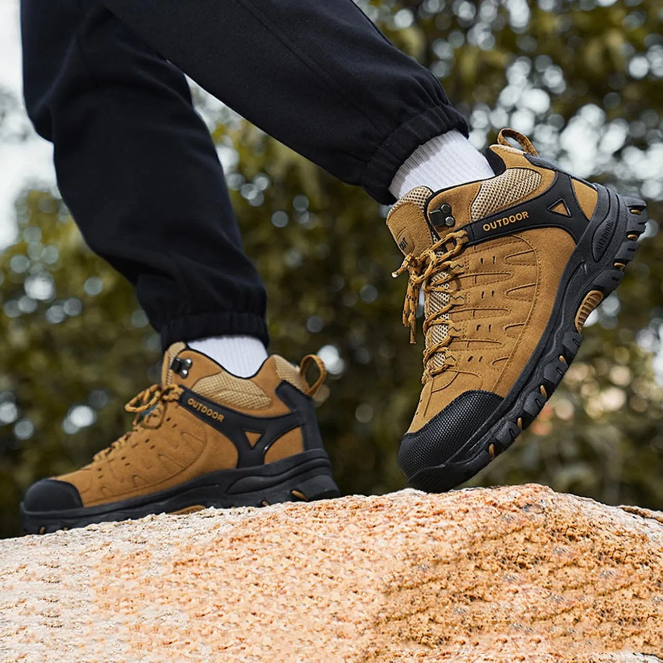 Men's Outdoor Hiking Boots Waterproof Non-Slip Work Boots High Top Trekking Hiking Shoes