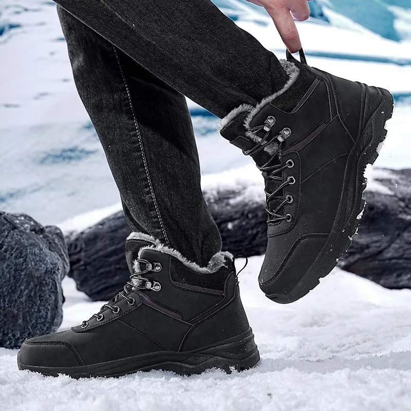 Mens Snow Boots Hiking Non-Slip Waterproof Warm Fur Lined Comfortable Outdoor Shoes