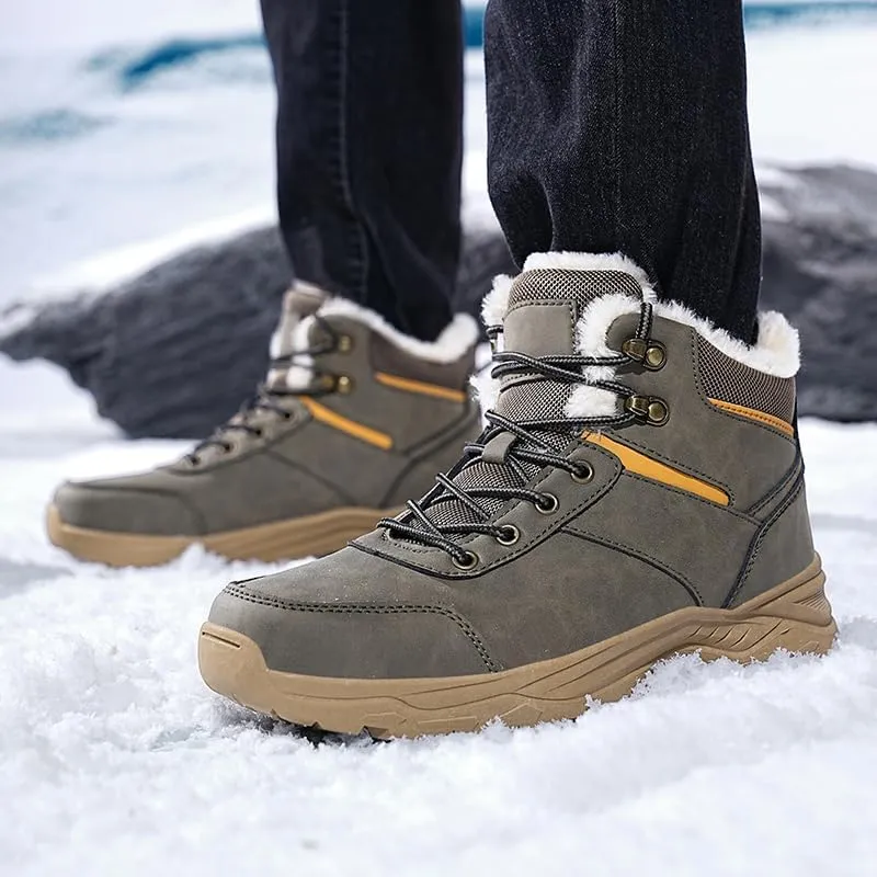 Mens Snow Boots Hiking Non-Slip Waterproof Warm Fur Lined Comfortable Outdoor Shoes