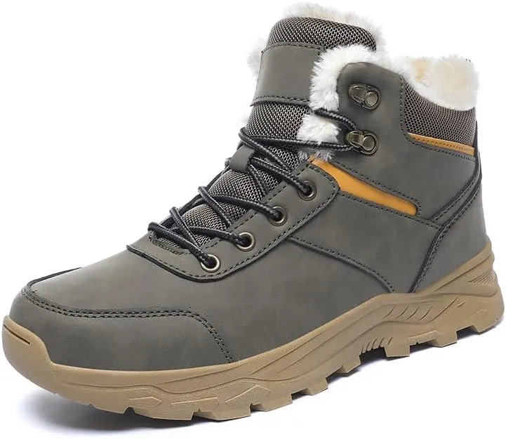 Mens Snow Boots Hiking Non-Slip Waterproof Warm Fur Lined Comfortable Outdoor Shoes