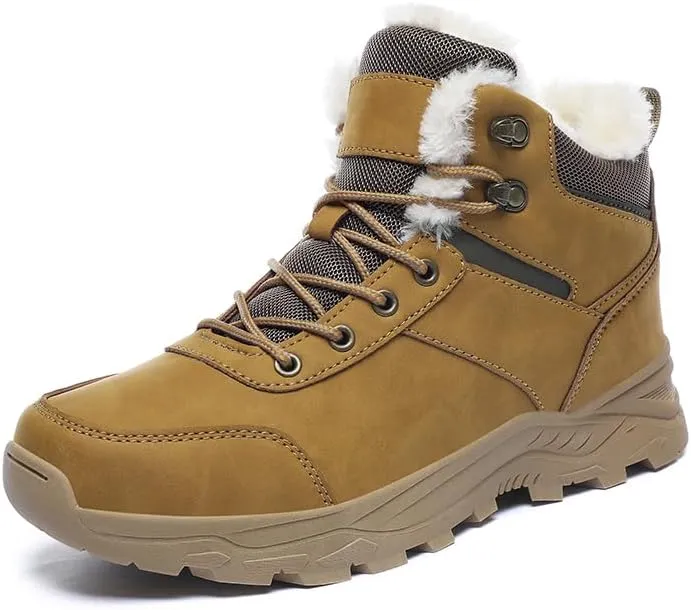 Mens Snow Boots Hiking Non-Slip Waterproof Warm Fur Lined Comfortable Outdoor Shoes