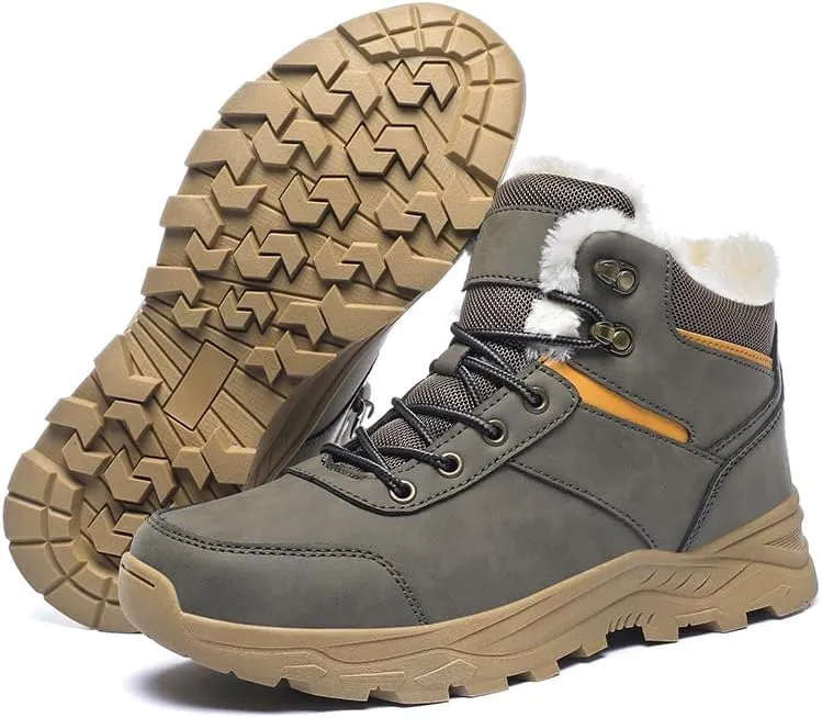 Mens Snow Boots Hiking Non-Slip Waterproof Warm Fur Lined Comfortable Outdoor Shoes