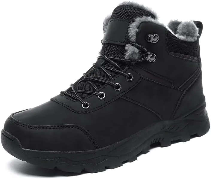 Mens Snow Boots Hiking Non-Slip Waterproof Warm Fur Lined Comfortable Outdoor Shoes