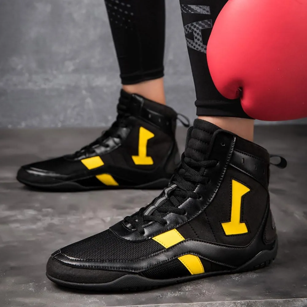 Men's Women's High Top Wrestling Shoes Unisex Boxing Boots Combat Boxers Trainer Martial Arts Shoes Athletic Fitness Shoes Bodybuilding, Non-Slip Rubber Sole, Breathable Sweat Resistant, 35-46 EU