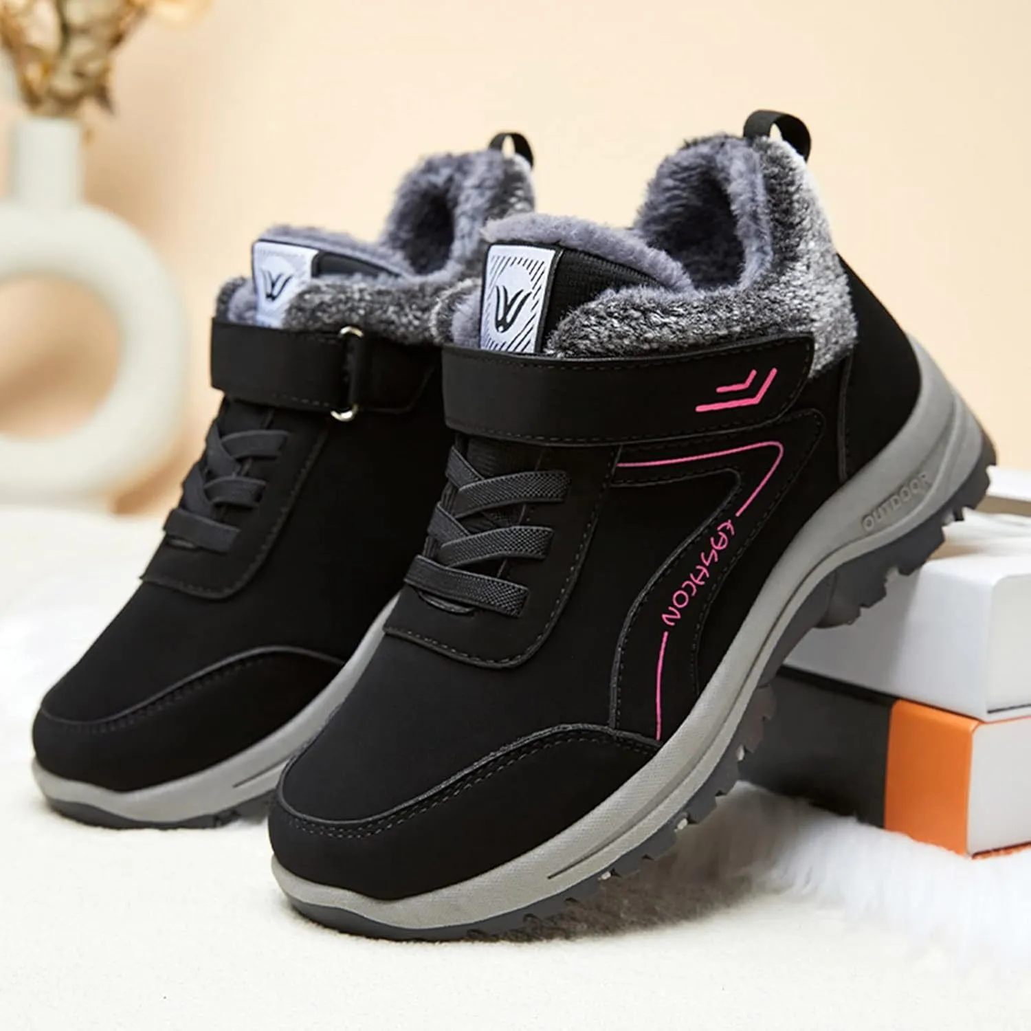 Men's Work Boots Composite Toe Hiking Sneakers Warm Fur Lined Safety Shoes for Women Winter Waterproof Outdoor Shoes Lightweight Anti Slip Hike Grounded Footwear