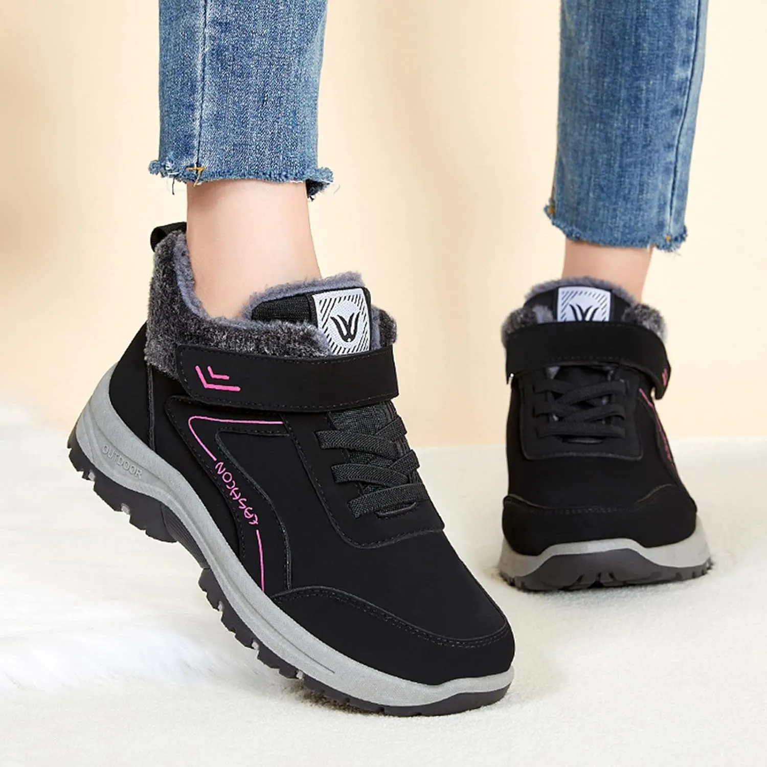 Men's Work Boots Composite Toe Hiking Sneakers Warm Fur Lined Safety Shoes for Women Winter Waterproof Outdoor Shoes Lightweight Anti Slip Hike Grounded Footwear