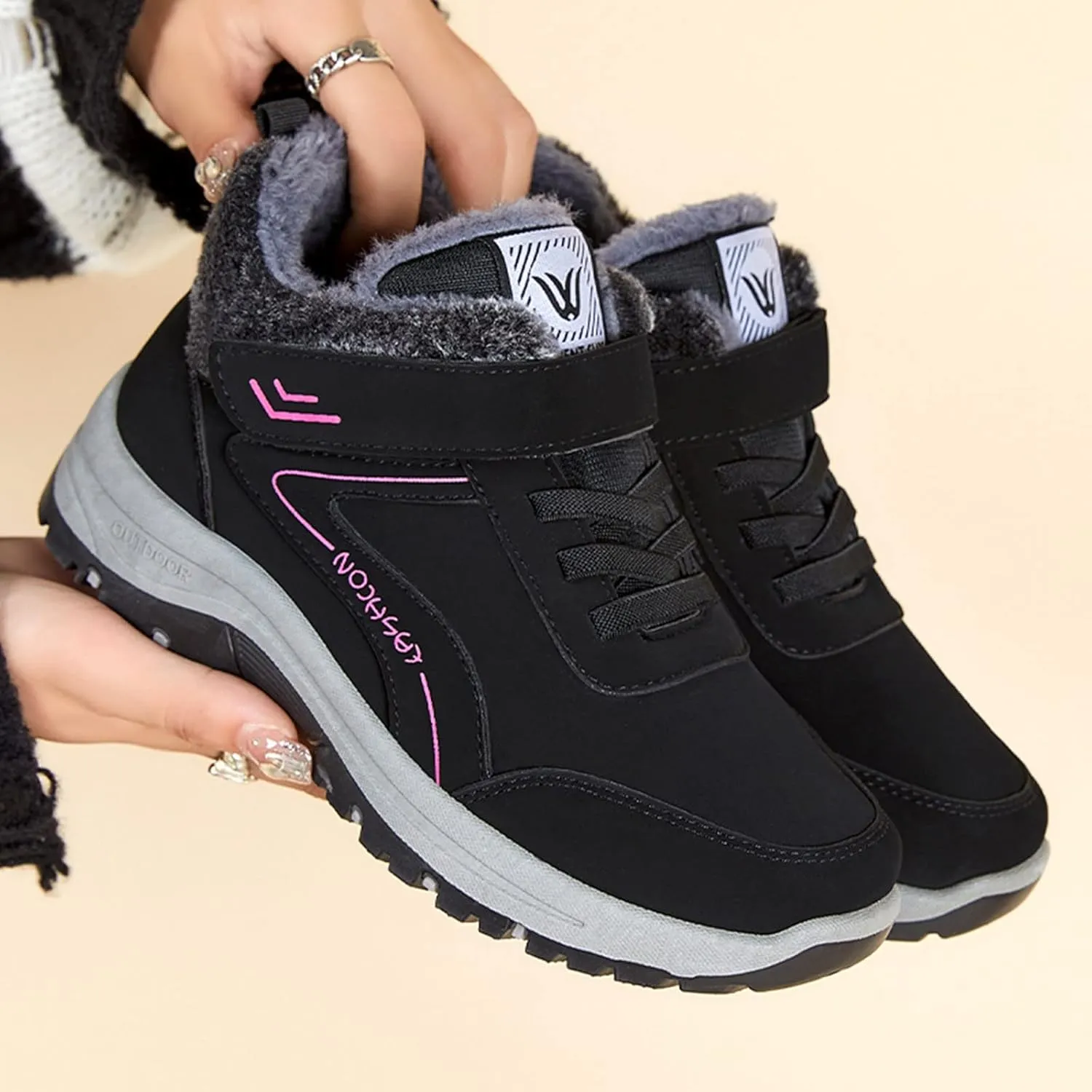 Men's Work Boots Composite Toe Hiking Sneakers Warm Fur Lined Safety Shoes for Women Winter Waterproof Outdoor Shoes Lightweight Anti Slip Hike Grounded Footwear