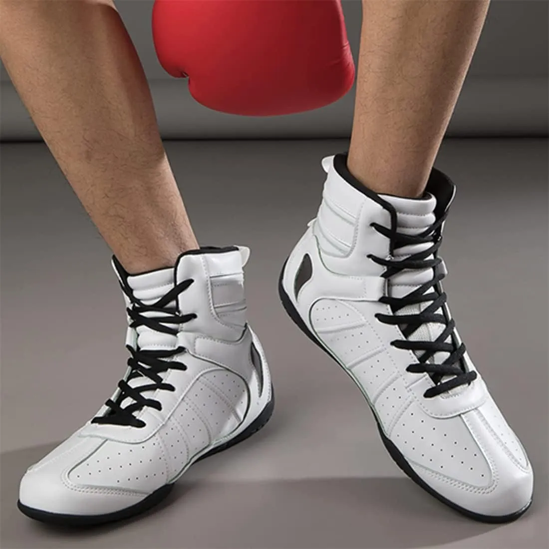 Men's Wrestling Shoe, Extra Wide Bodybuilding Weightlifting Wrestling Shoes Breathable Kickboxing Sparring Trainers Leather Boxing Boots for Boy Youth