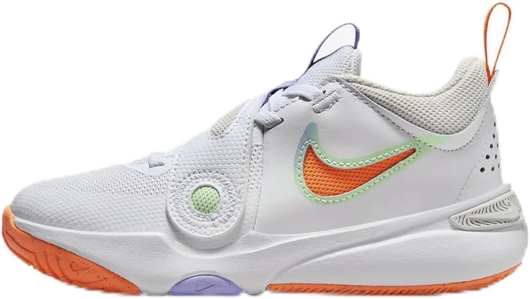 Nike Team Hustle D 11 Little Kids' Shoes (DV8994-103, White/Vapor Green/Purple Pulse/Total Orange) Size 11