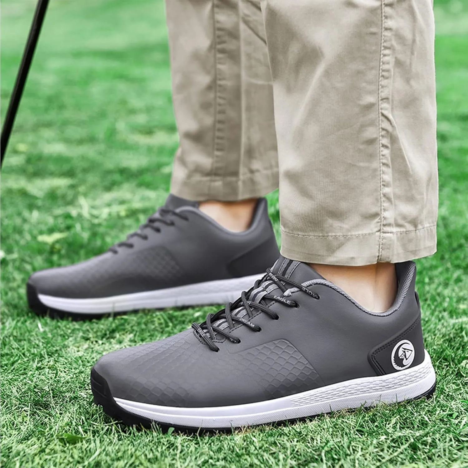 ONAIC Golf Shoes for Men with Spikes Extra Wide Waterproof Sneakers Outdoor Anti Slip Leather Trainers Footwears