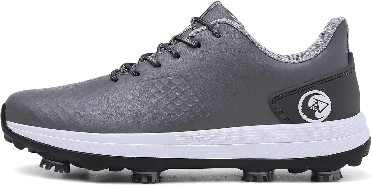 ONAIC Golf Shoes for Men with Spikes Extra Wide Waterproof Sneakers Outdoor Anti Slip Leather Trainers Footwears