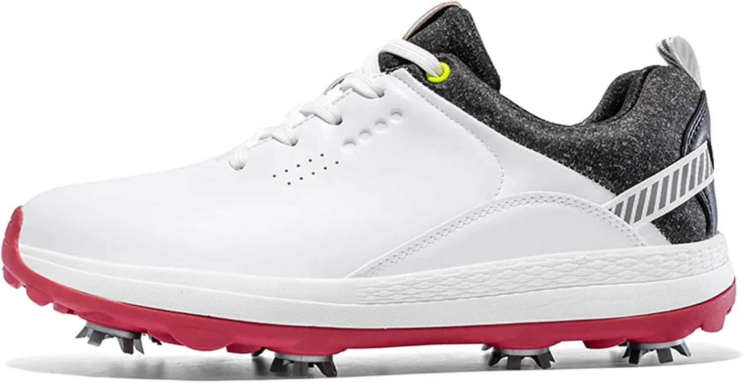 ONAIC Mens Golf Shoes Breathable Spiked Golf Sneakers Outdoor Leather Anti Slip Waterproof Golf Trainers Big Size
