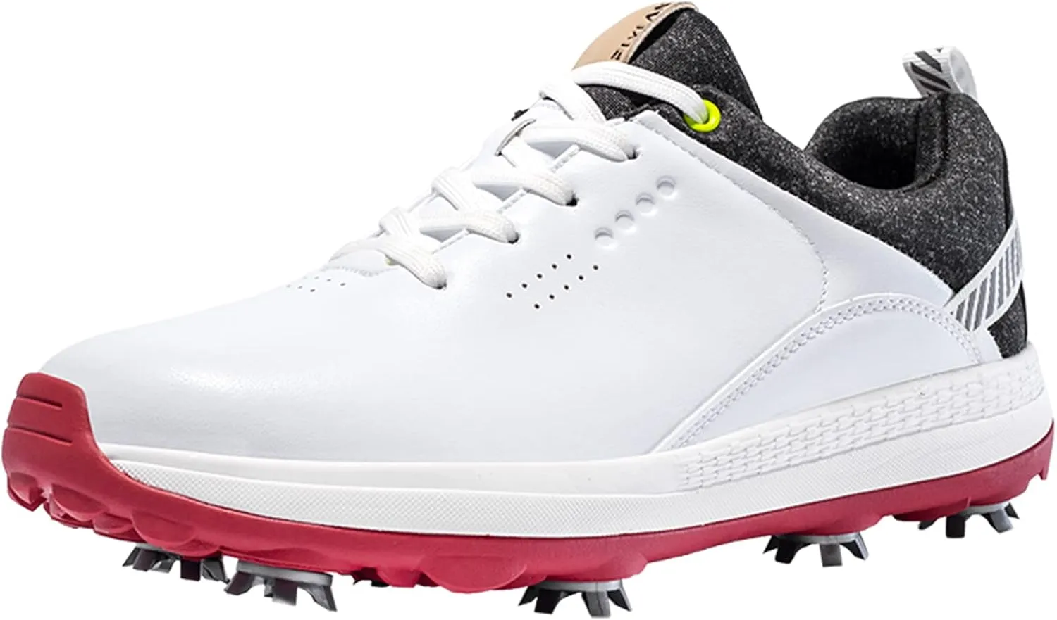ONAIC Mens Golf Shoes Breathable Spiked Golf Sneakers Outdoor Leather Anti Slip Waterproof Golf Trainers Big Size