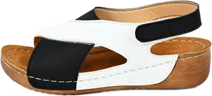 Orthopedic Sandals for Women Dressy Platform Wedge Shoes Casual Color Block Sandals Open Toe Cross Strap Slip On Slippers Summer Beach Sandal with Comfortable Arch Support