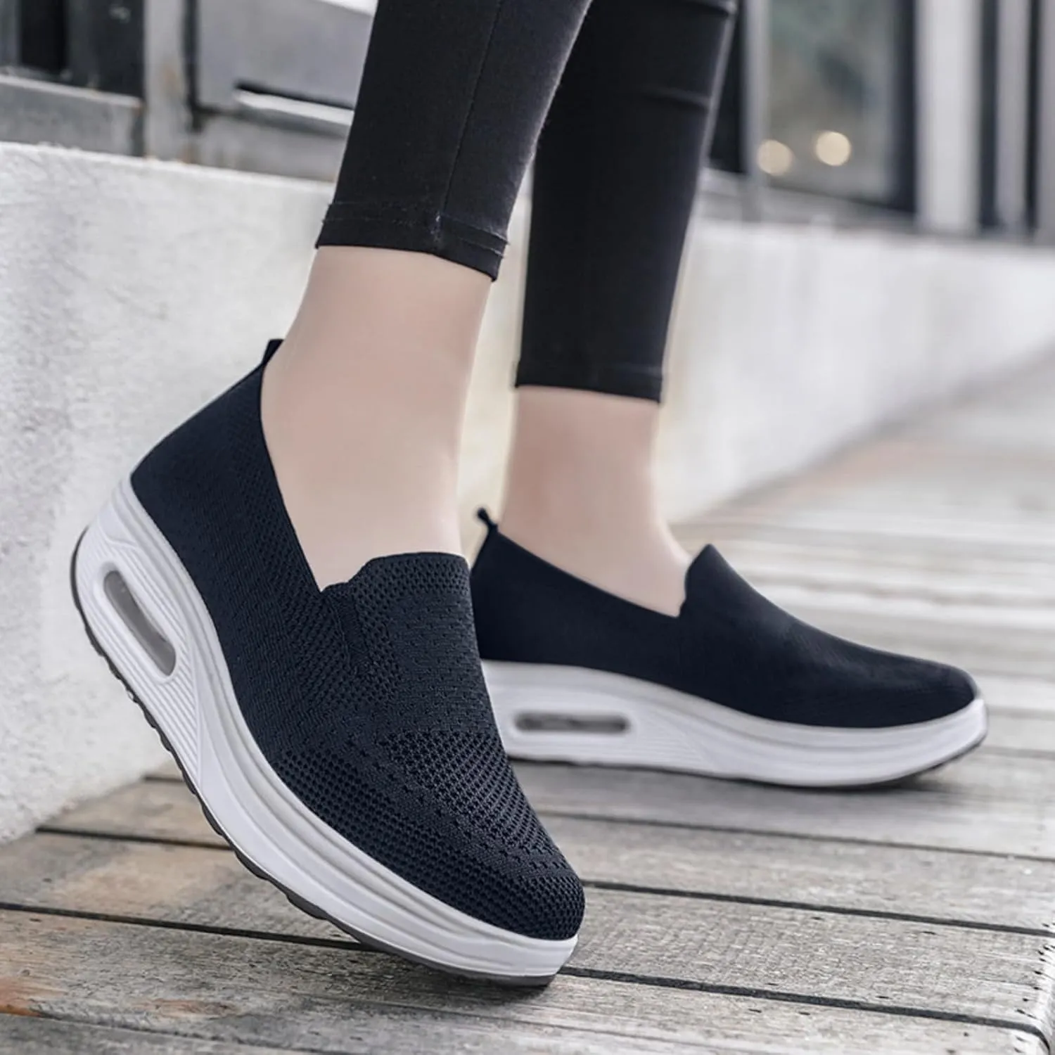 Orthopedic Walking Shoes for Women Casual Diabetic Platform Slip-On Shoe Lightweight Air Cushion Mesh Up Shoe Comfortable Wide Summer Stretch Shoes with Arch Support