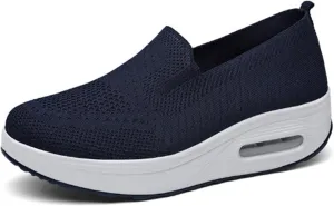 Orthopedic Walking Shoes for Women Casual Diabetic Platform Slip-On Shoe Lightweight Air Cushion Mesh Up Shoe Comfortable Wide Summer Stretch Shoes with Arch Support