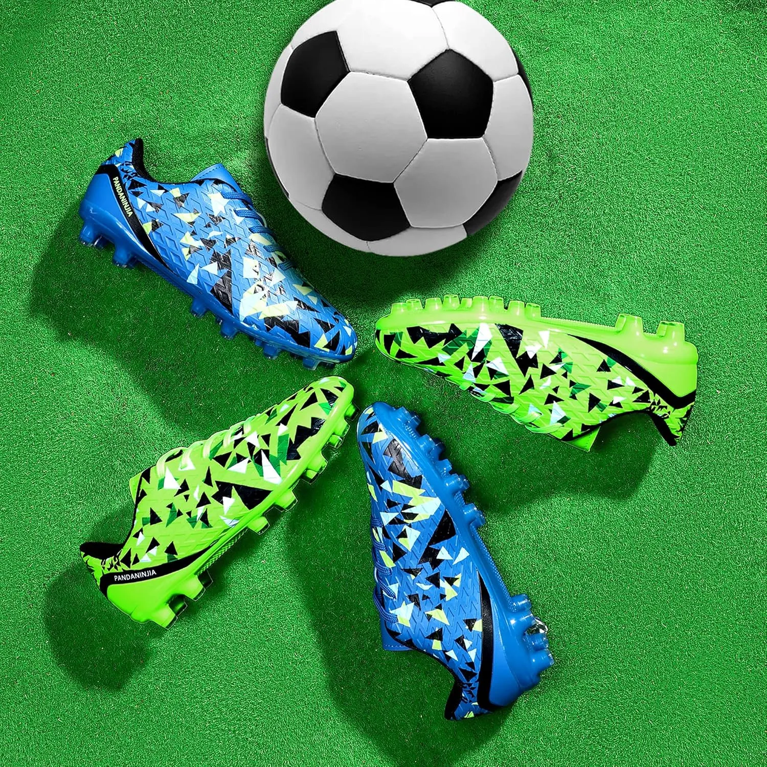 PANDANINJIA Kids Soccer Cleats Boys Girls Unisex-Child Atheletic Outdoor Comfortable Football Shoes for Little Kid Big Kid