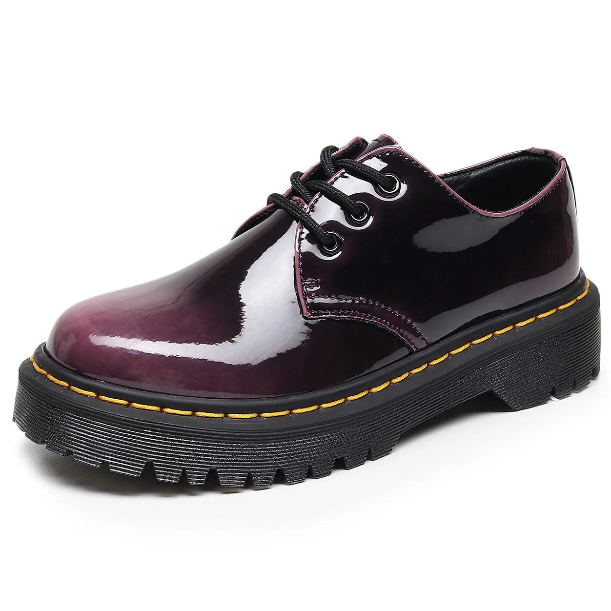PEOPLETERRITORY 1461 thick-soled 3-hole small leather shoes for women, low-top leather color-changing purple round head casual student medium-thick muffin-soled short boots