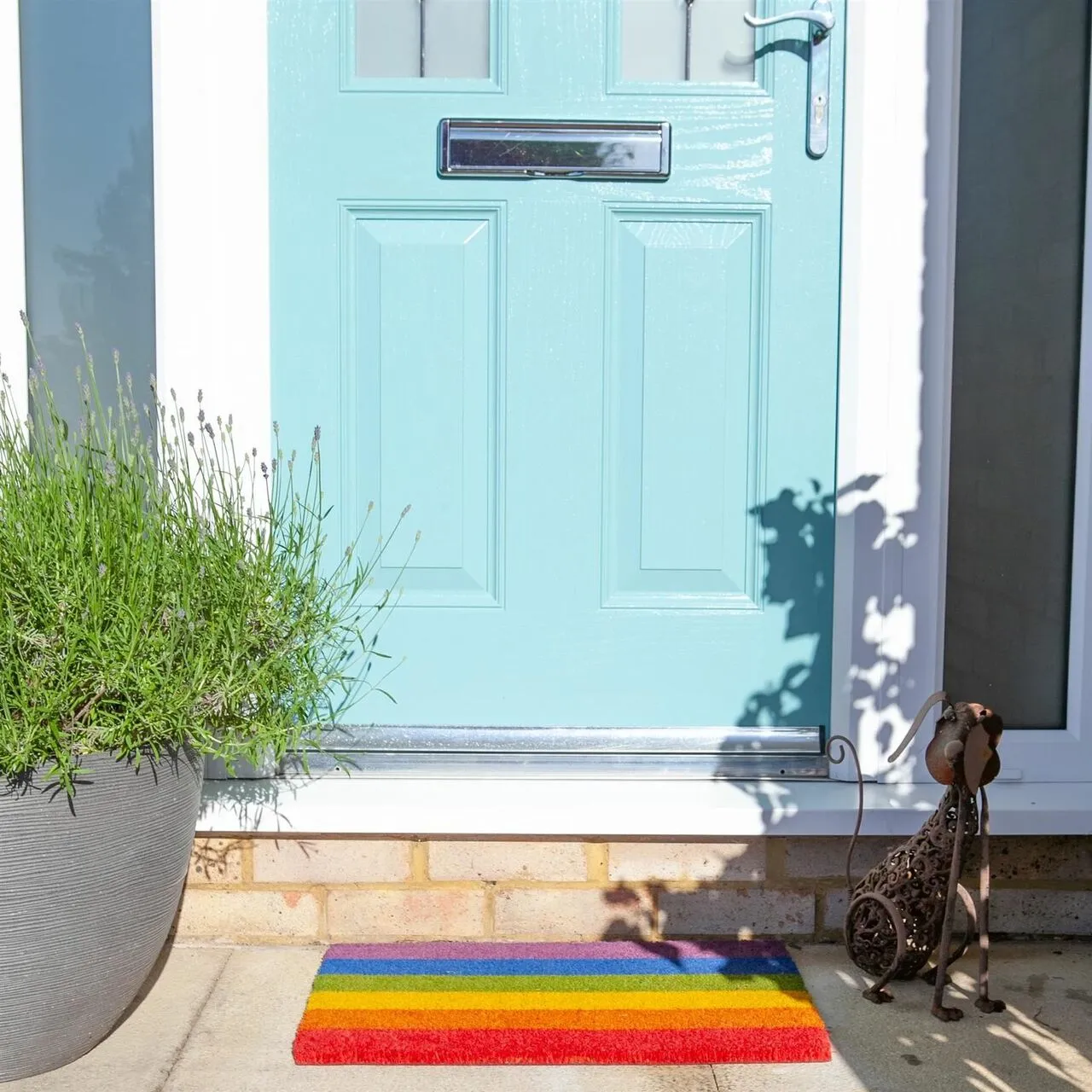 Rectangular Non-Slip Coir Rainbow Door Mat - 60 x 40cm