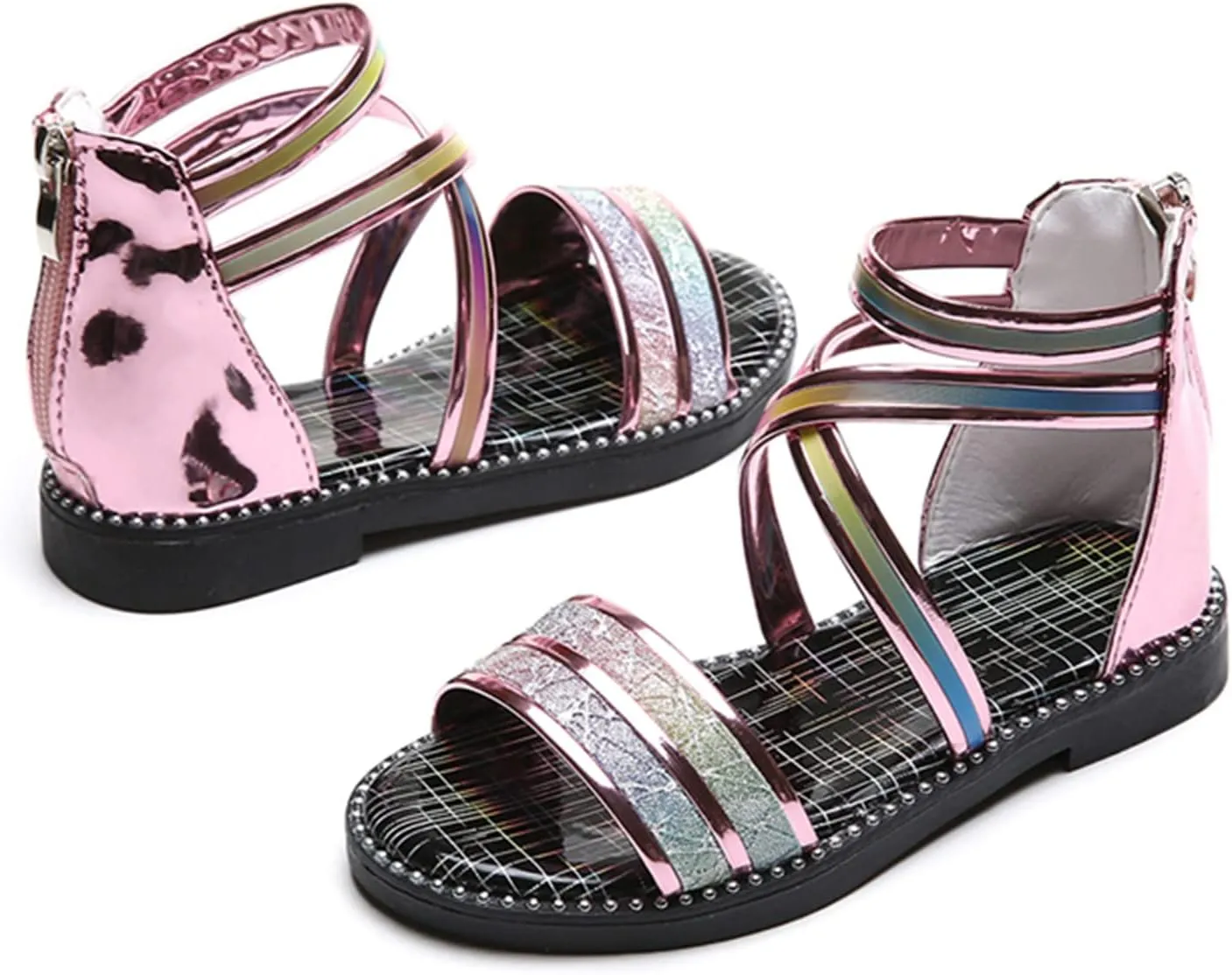 Shoes for Girls,Girls Sandals with Zipper Strappy Sandals Toddler Princess Shoes Dress Shoes
