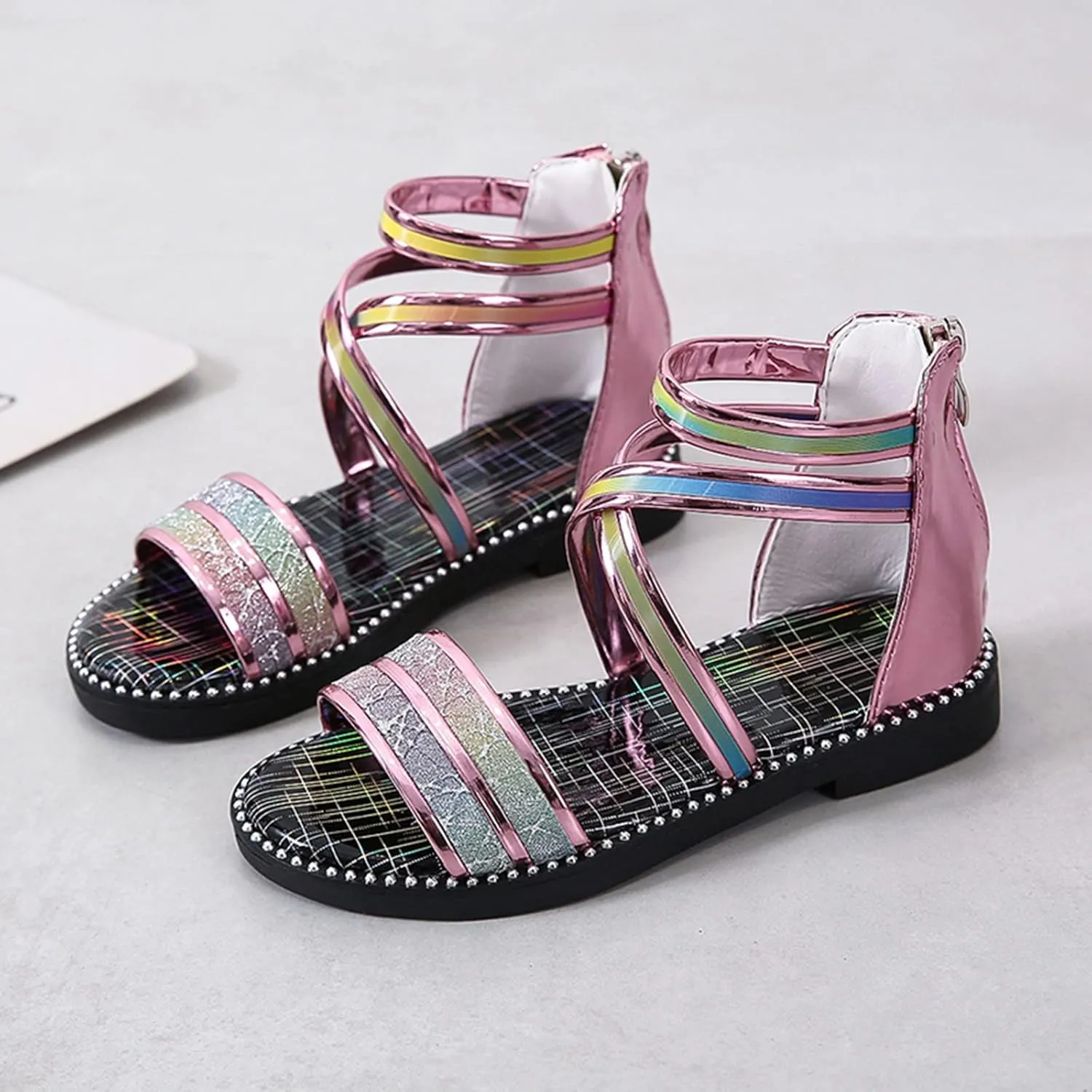 Shoes for Girls,Girls Sandals with Zipper Strappy Sandals Toddler Princess Shoes Dress Shoes