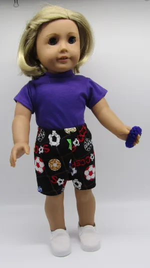 Soccer-Print Shorts & T Shirt 18 inch Doll