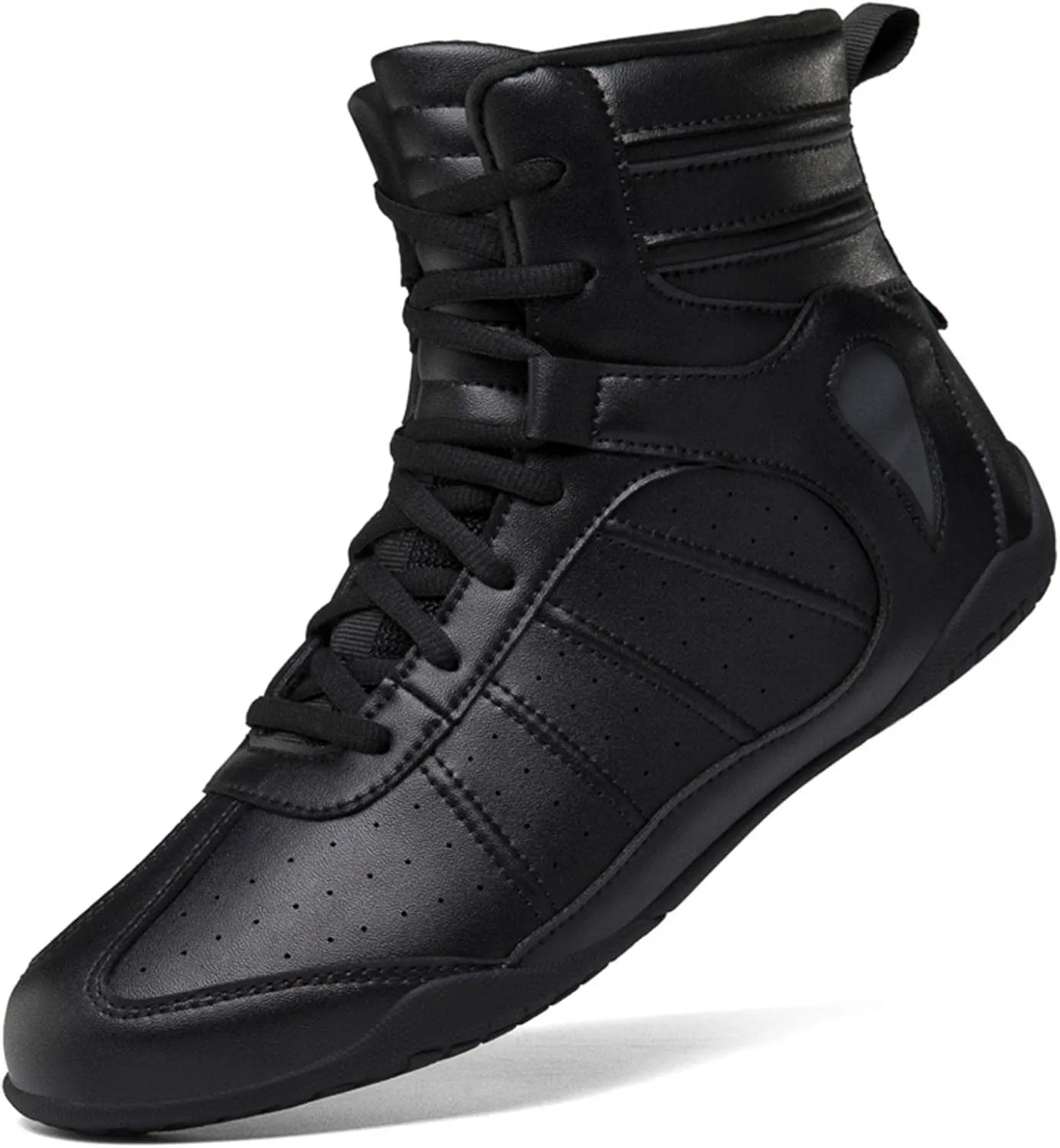TECDOTO High Top Men's Boxing Shoes Ankle Protection Wrestling Shoes Breathable Fighting Training Shoes Professional Boxing Shoes Combat Training Shoes,Black-7.5