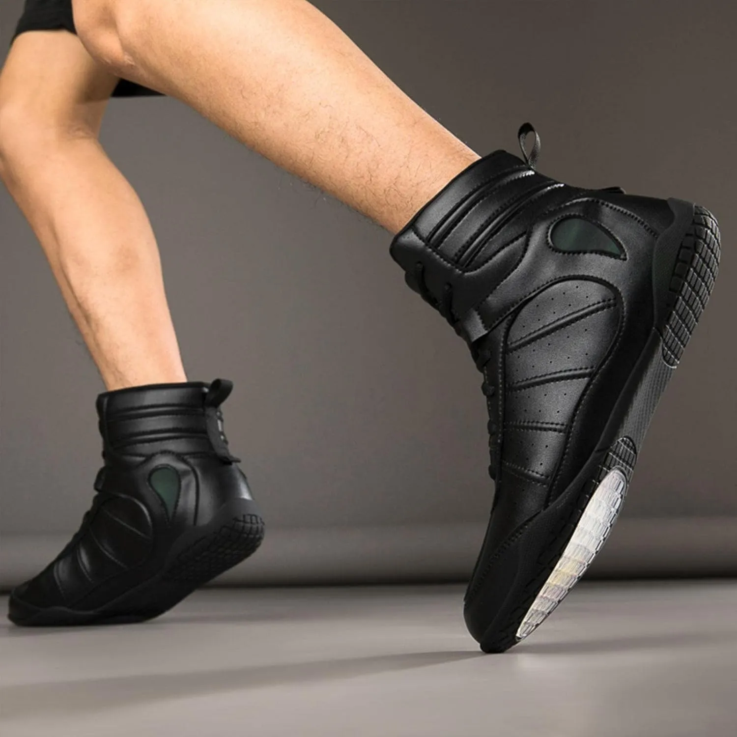 TECDOTO High Top Men's Boxing Shoes Ankle Protection Wrestling Shoes Breathable Fighting Training Shoes Professional Boxing Shoes Combat Training Shoes,Black-7.5