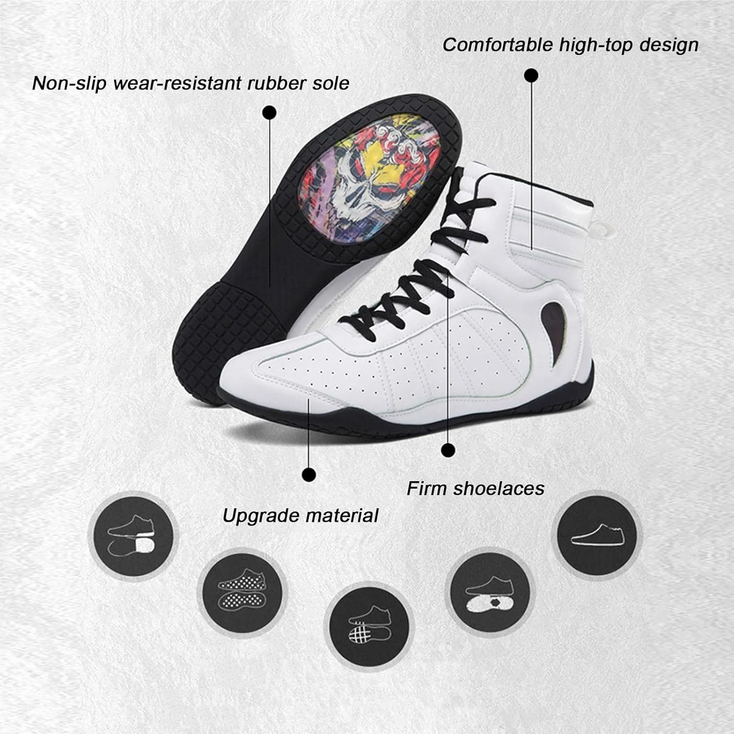 TECDOTO High Top Men's Boxing Shoes Ankle Protection Wrestling Shoes Breathable Fighting Training Shoes Professional Boxing Shoes Combat Training Shoes,Black-7.5