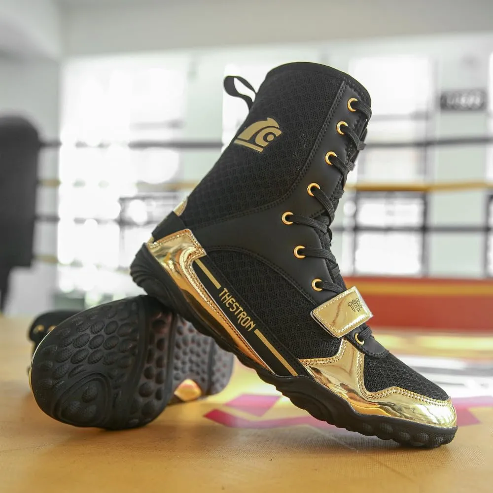 THESTRON Men's Professional Boxing Wrestling Shoes Breathable Fighting Training Boots Male Combat Shoes Man High Top Fitness Sports Sneakers