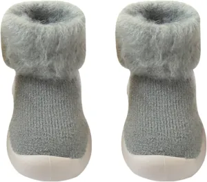Toddler Size 7 Shoes Girls Toddler Solid Knit Rubber Kids Warm Stocking Sole Boys Rubber Sole Tennis Shoes