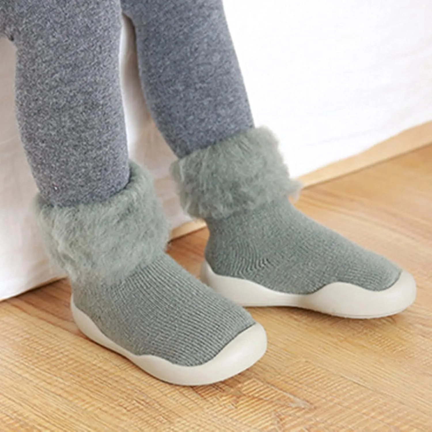 Toddler Size 7 Shoes Girls Toddler Solid Knit Rubber Kids Warm Stocking Sole Boys Rubber Sole Tennis Shoes