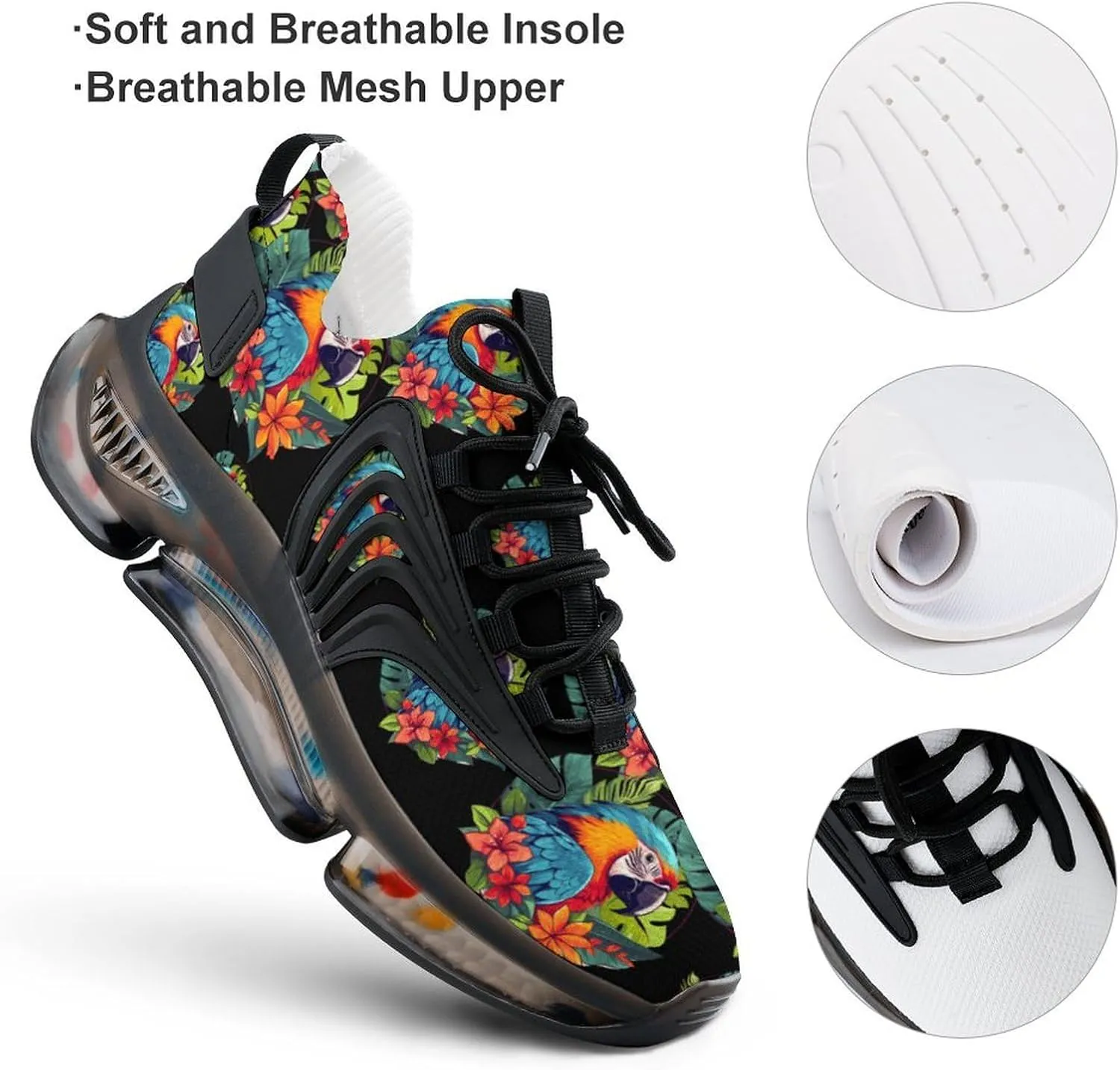 Tropical Parrots Mens Sneakers Running Shoes Lightweight Athletic Shoes for Jogging Walking Gym