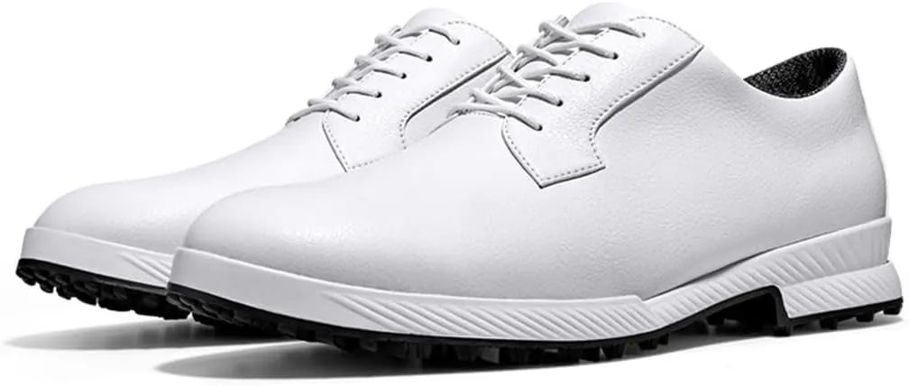 VEACAM Men Golf Shoes, Spikeless Golf Training Sport Sneakers Fashion Anti Slip Leather Golf Walking Trainers for Male