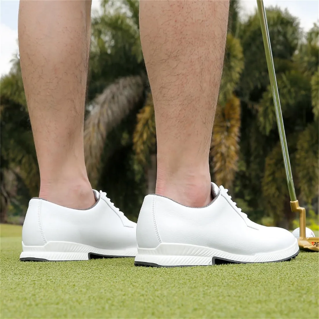 VEACAM Men Golf Shoes, Spikeless Golf Training Sport Sneakers Fashion Anti Slip Leather Golf Walking Trainers for Male
