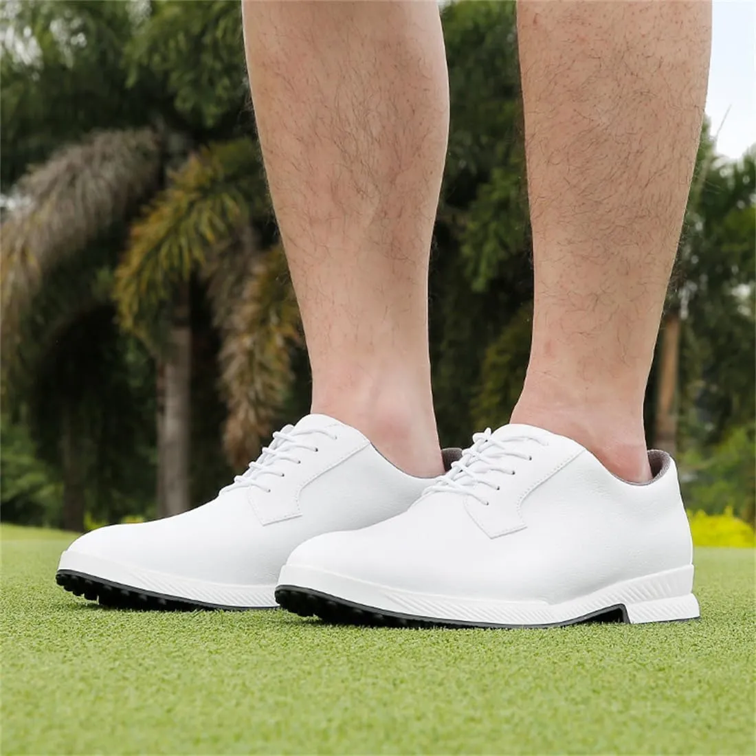 VEACAM Men Golf Shoes, Spikeless Golf Training Sport Sneakers Fashion Anti Slip Leather Golf Walking Trainers for Male