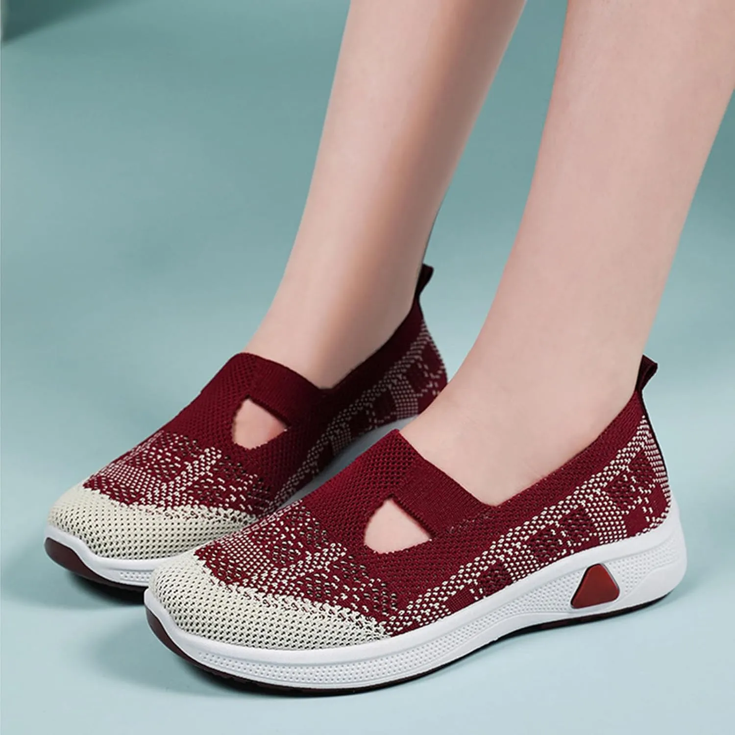 Walking Sneakers for Women Comfortable Breathable Knitted Sneakers Casual Slip on Woven Cut-Out Orthopedic Soft Arch Support Shoes Lightweight Knit Loafer