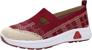 Walking Sneakers for Women Comfortable Breathable Knitted Sneakers Casual Slip on Woven Cut-Out Orthopedic Soft Arch Support Shoes Lightweight Knit Loafer