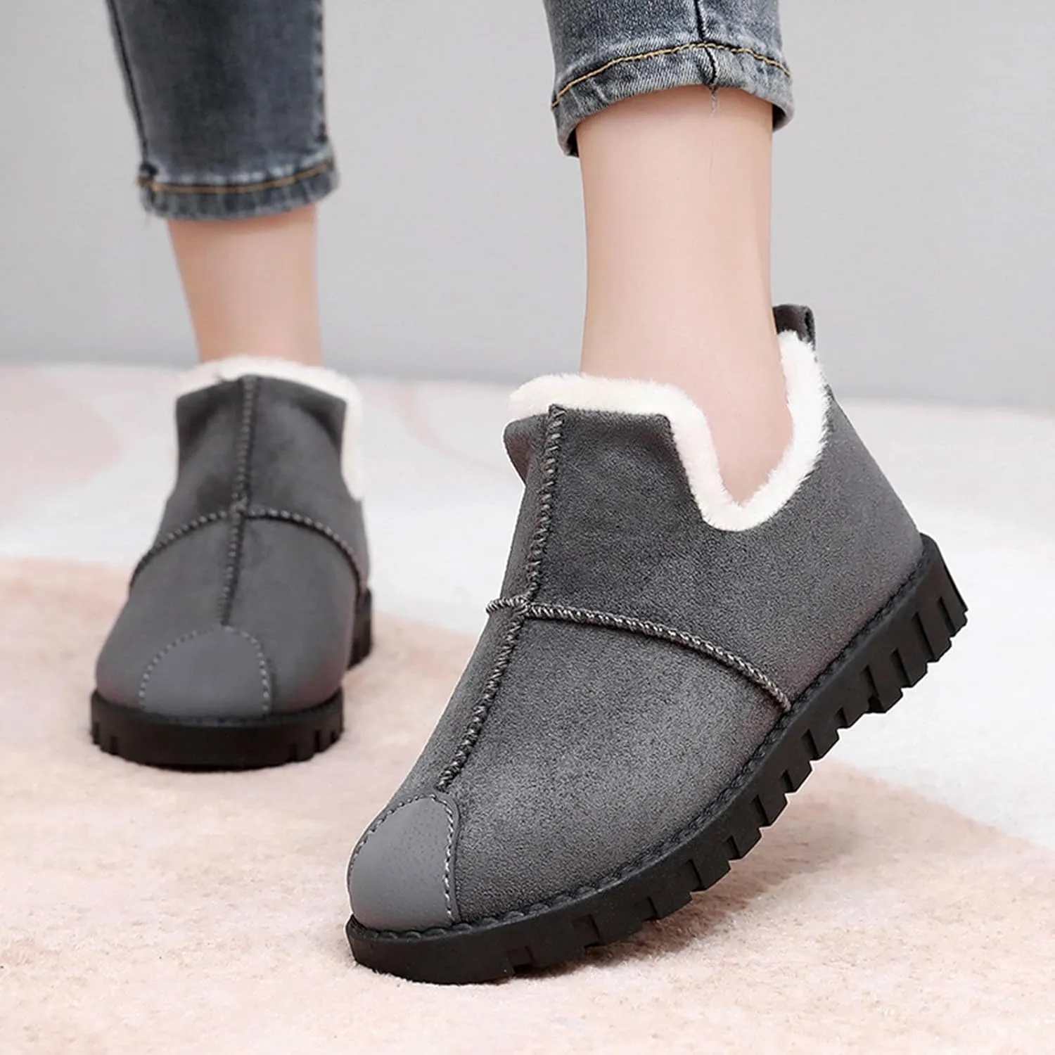 Winter Snow Boots for Women, Winter Ankle Boots Warm Fur Lined Waterproof Insulated Slip On Outdoor Shoes