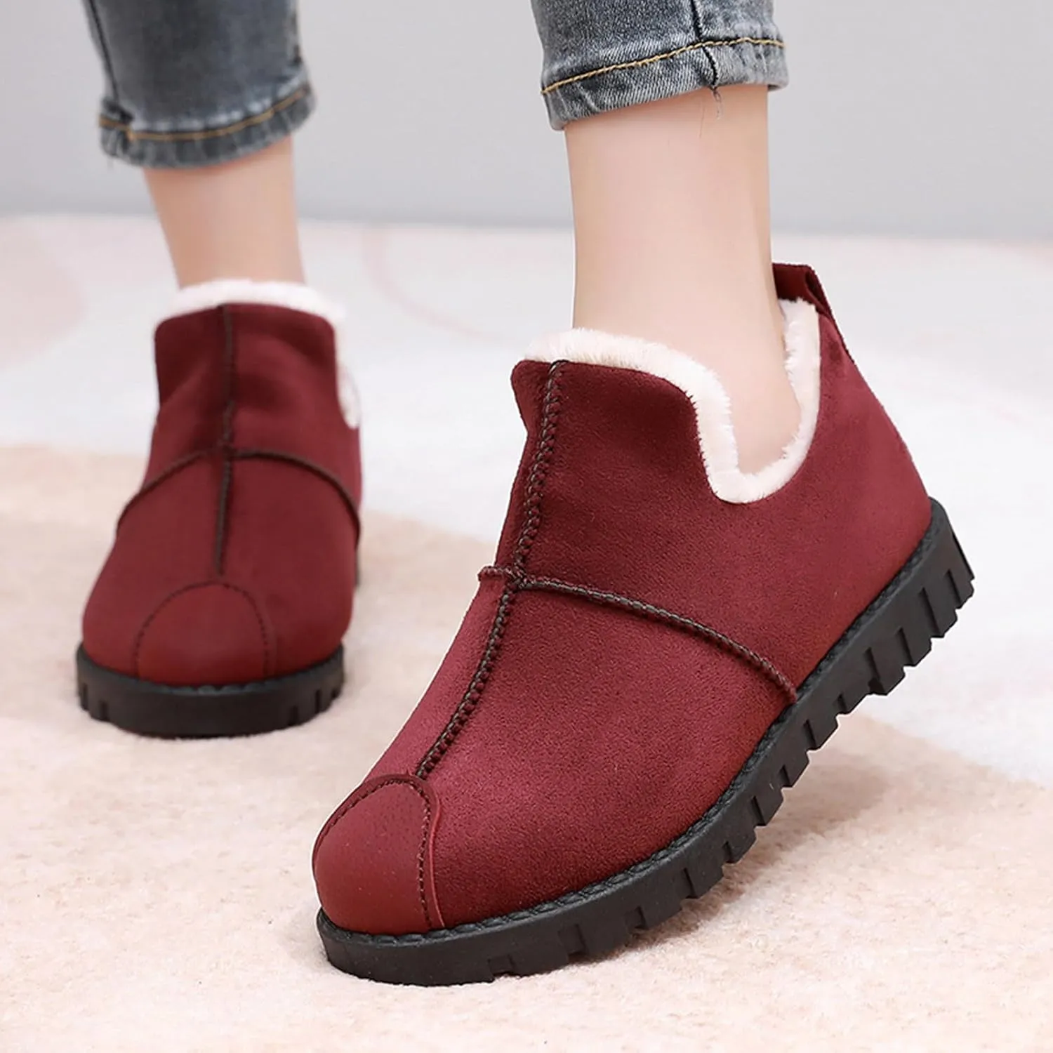 Winter Snow Boots for Women, Winter Ankle Boots Warm Fur Lined Waterproof Insulated Slip On Outdoor Shoes