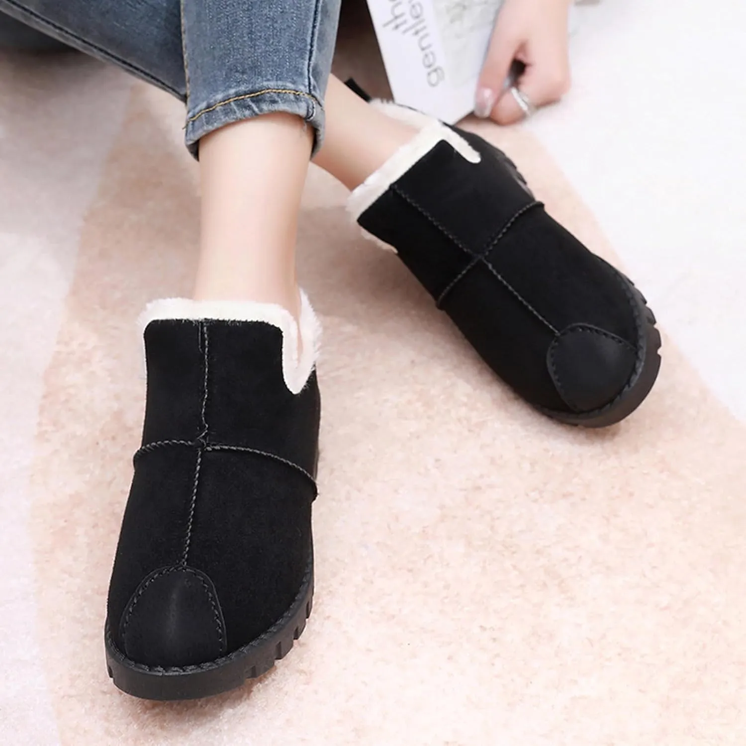 Winter Snow Boots for Women, Winter Ankle Boots Warm Fur Lined Waterproof Insulated Slip On Outdoor Shoes
