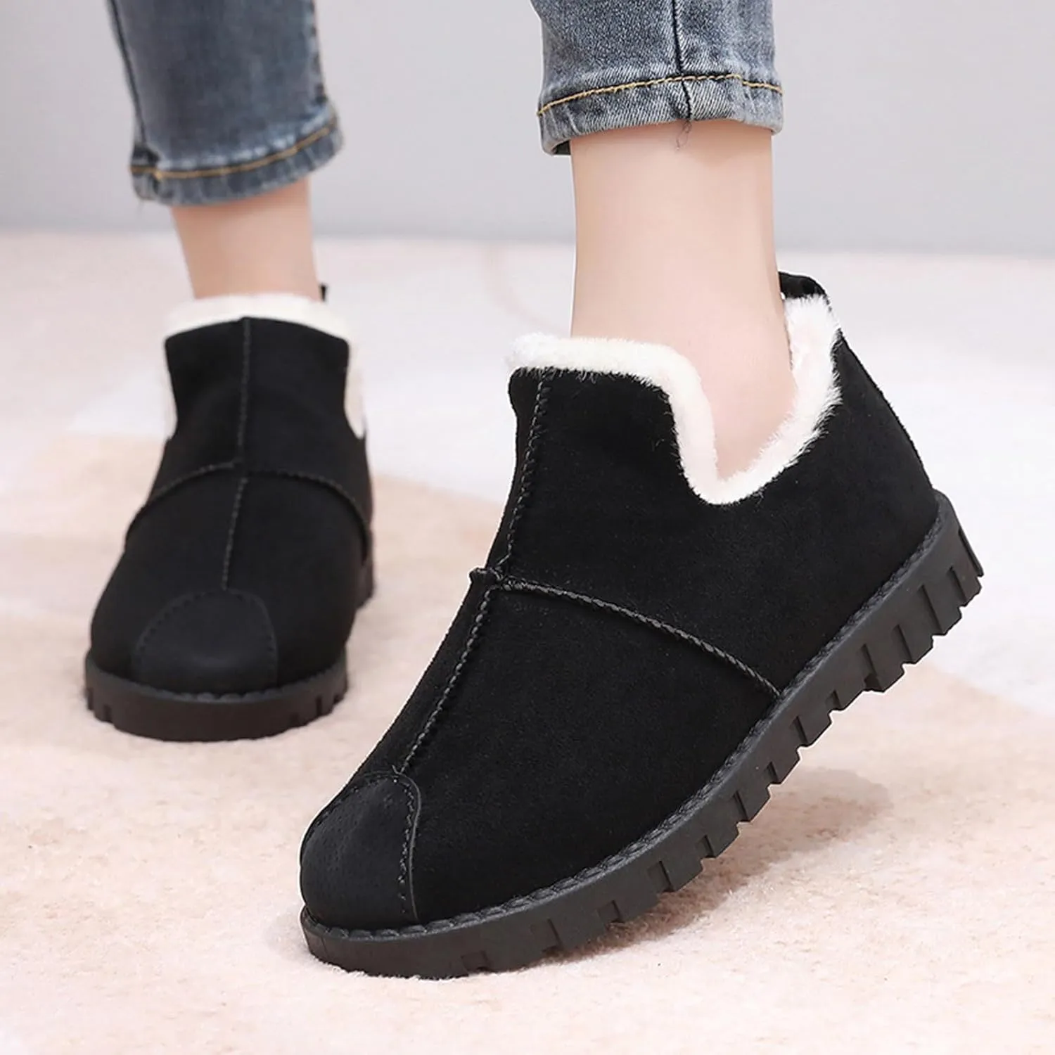Winter Snow Boots for Women, Winter Ankle Boots Warm Fur Lined Waterproof Insulated Slip On Outdoor Shoes
