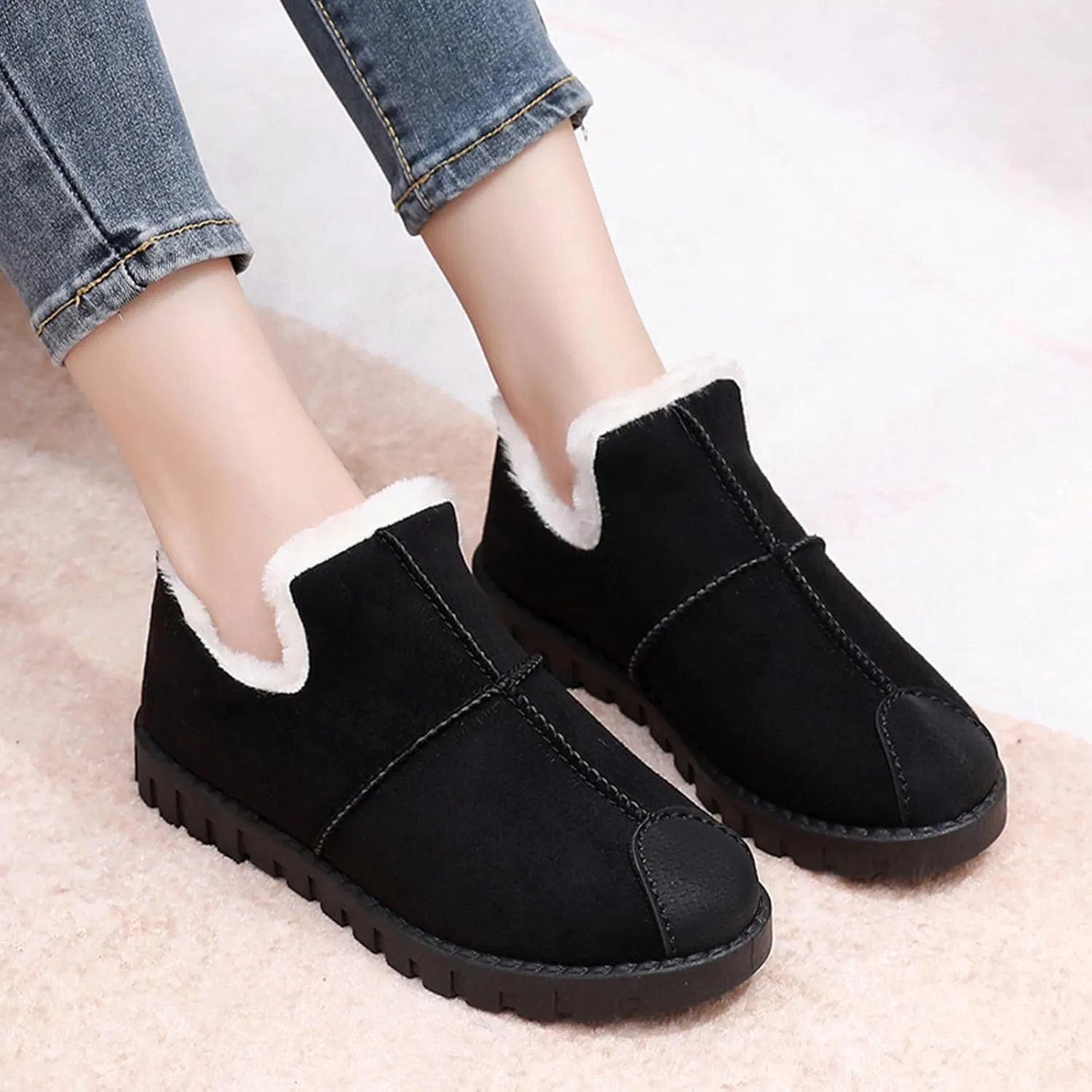 Winter Snow Boots for Women, Winter Ankle Boots Warm Fur Lined Waterproof Insulated Slip On Outdoor Shoes