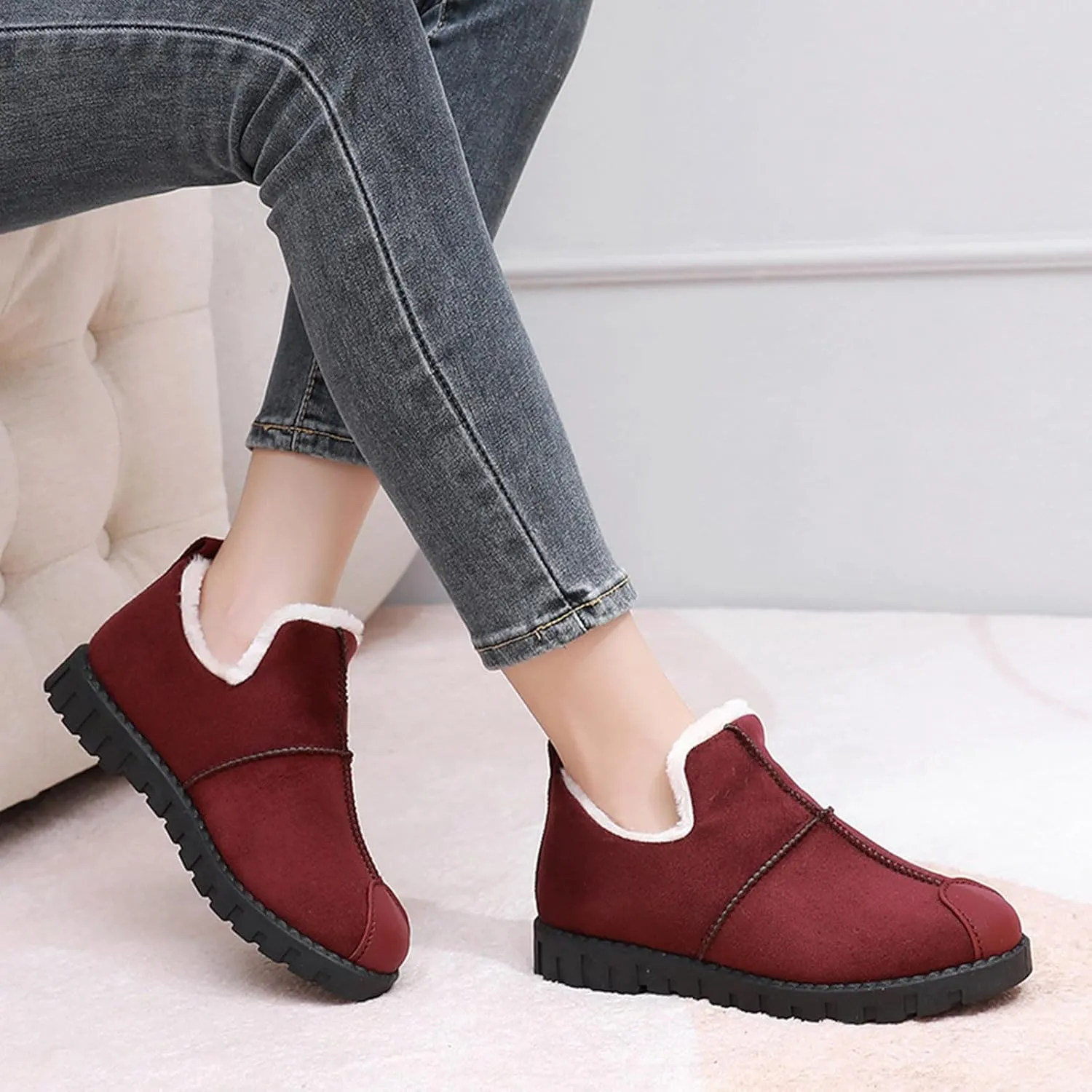 Winter Snow Boots for Women, Winter Ankle Boots Warm Fur Lined Waterproof Insulated Slip On Outdoor Shoes