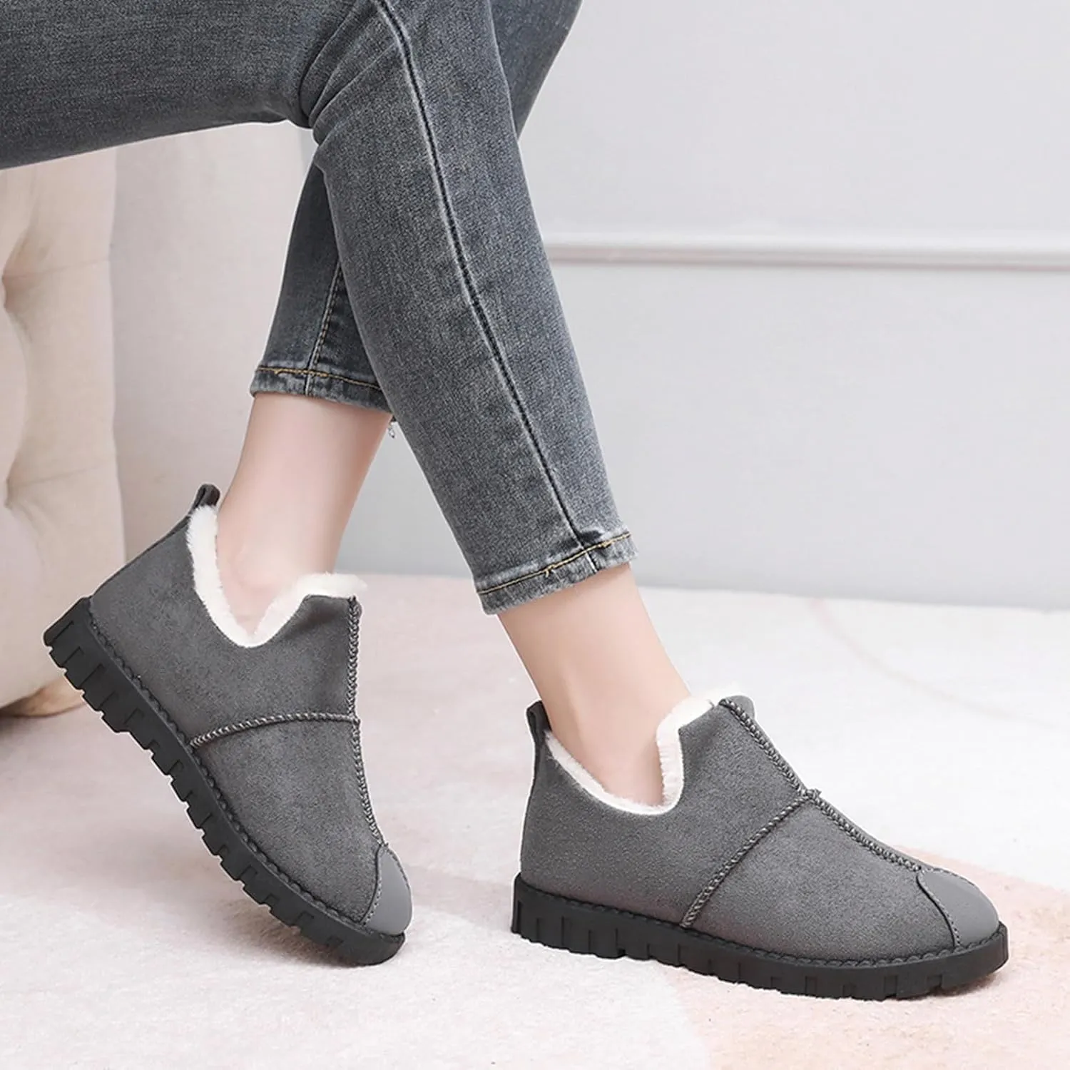 Winter Snow Boots for Women, Winter Ankle Boots Warm Fur Lined Waterproof Insulated Slip On Outdoor Shoes