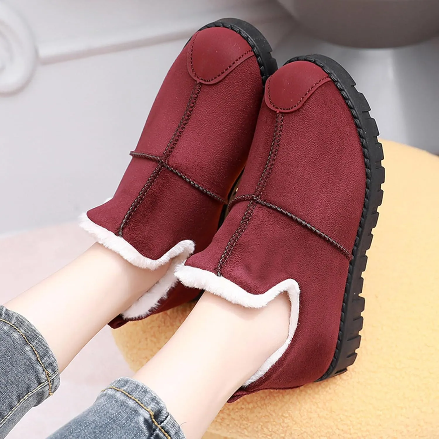 Winter Snow Boots for Women, Winter Ankle Boots Warm Fur Lined Waterproof Insulated Slip On Outdoor Shoes