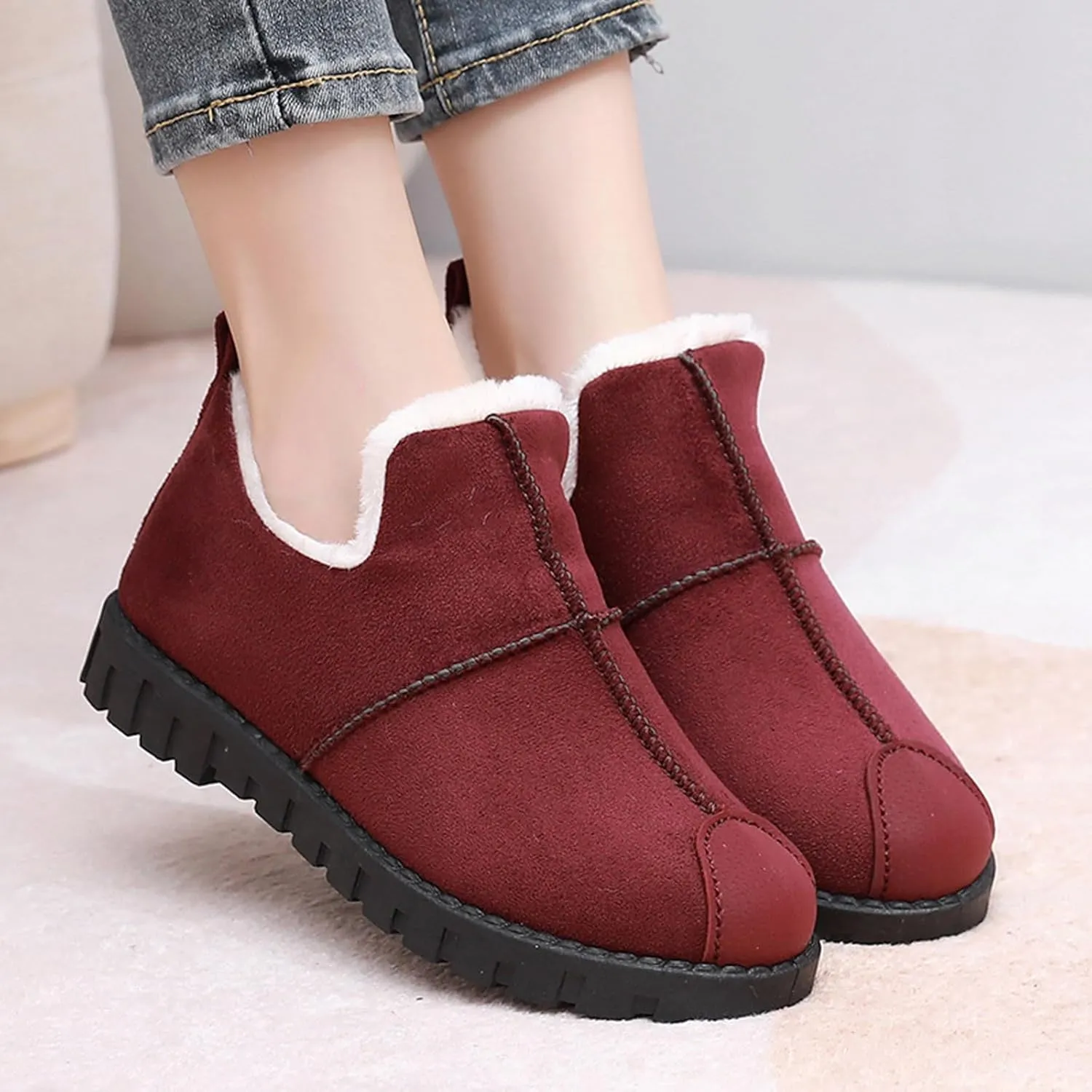 Winter Snow Boots for Women, Winter Ankle Boots Warm Fur Lined Waterproof Insulated Slip On Outdoor Shoes